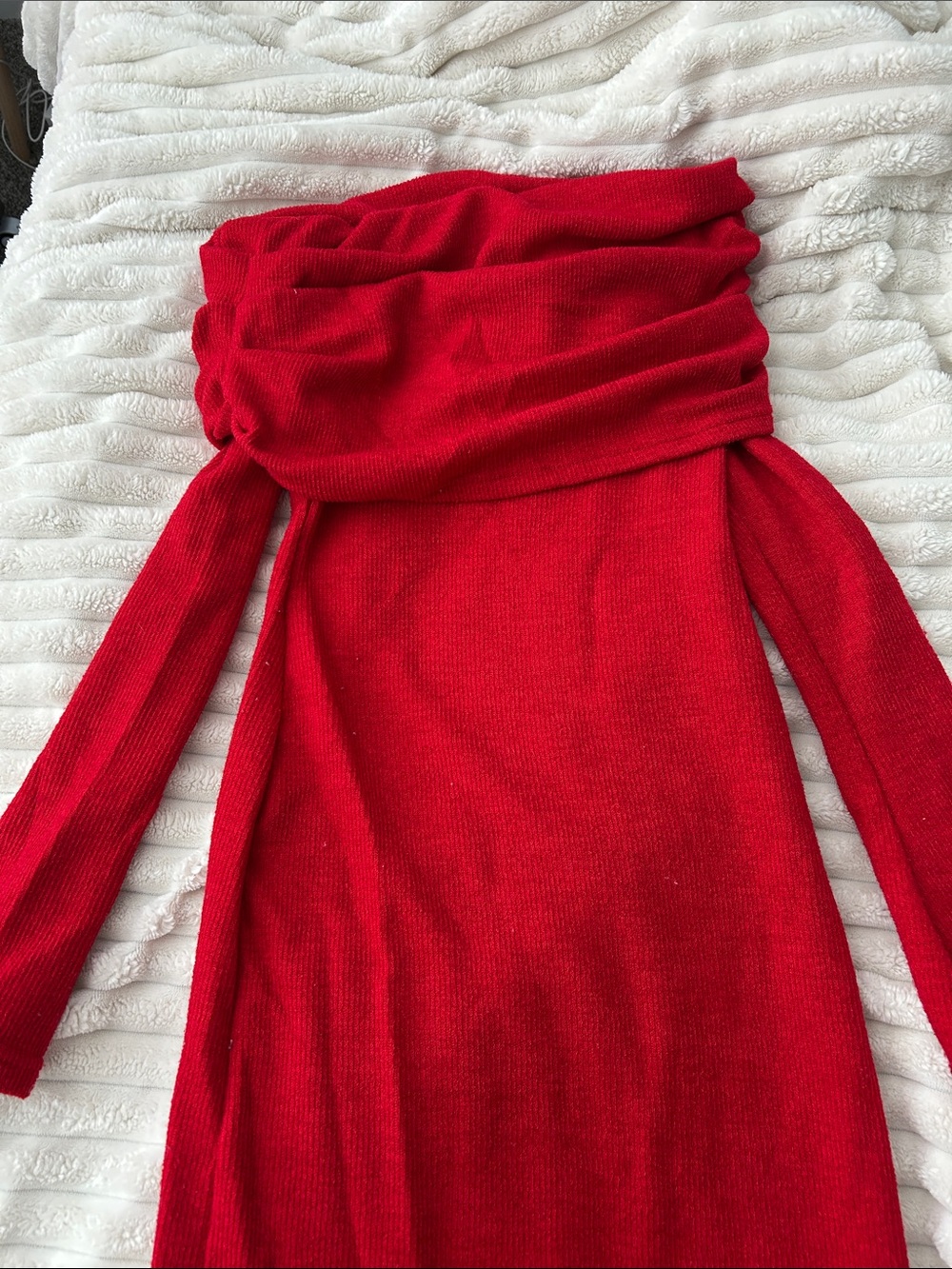 SHEIN Red Off-the-Shoulder Knit Sweater Dress